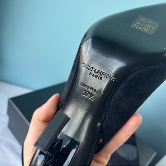 NEW | SAINT LAURENT Opyum Suede Pointed Toe Black Sling Back Heels sz. 37.5 - Picture 5 of 10